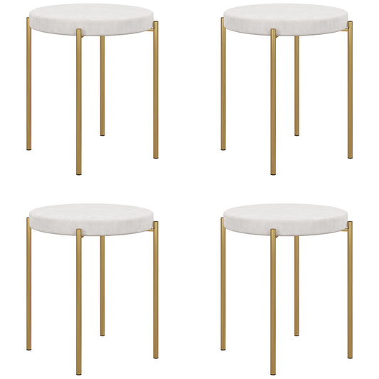 HOMCOM Backless Round Dining Chairs Set of 4 Stacking Stools Metal Legs Cream White for Kitchen Dining Room | Dipra Home