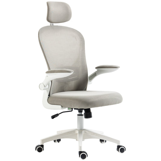 Vinsetto Mesh Office Chair Adjustable Headrest 4D Lumbar Support Flip-up Arm Grey | Dipra Home