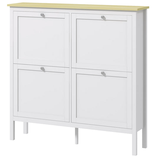 HOMCOM Shoe Chic: Modern Storage Cabinet with 4 Flip Drawers, Adjustable Shelves for 20 Pairs of Shoes, White Finish | Dipra Home