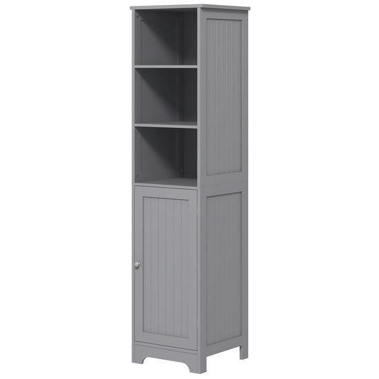 kleankin Tall Bathroom Cabinet with Shelves & Door : 3-Tier Shelf, Cupboard & Linen Tower in White, Stylish Storage | Dipra Home