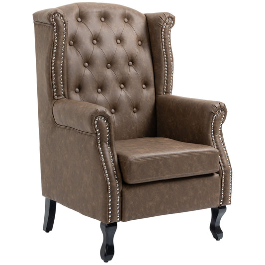 HOMCOM Tufted Lounge Chair: Chesterfield-Style Armchair with Solid Wood Legs & Nailhead Trim, Brown | Dipra Home