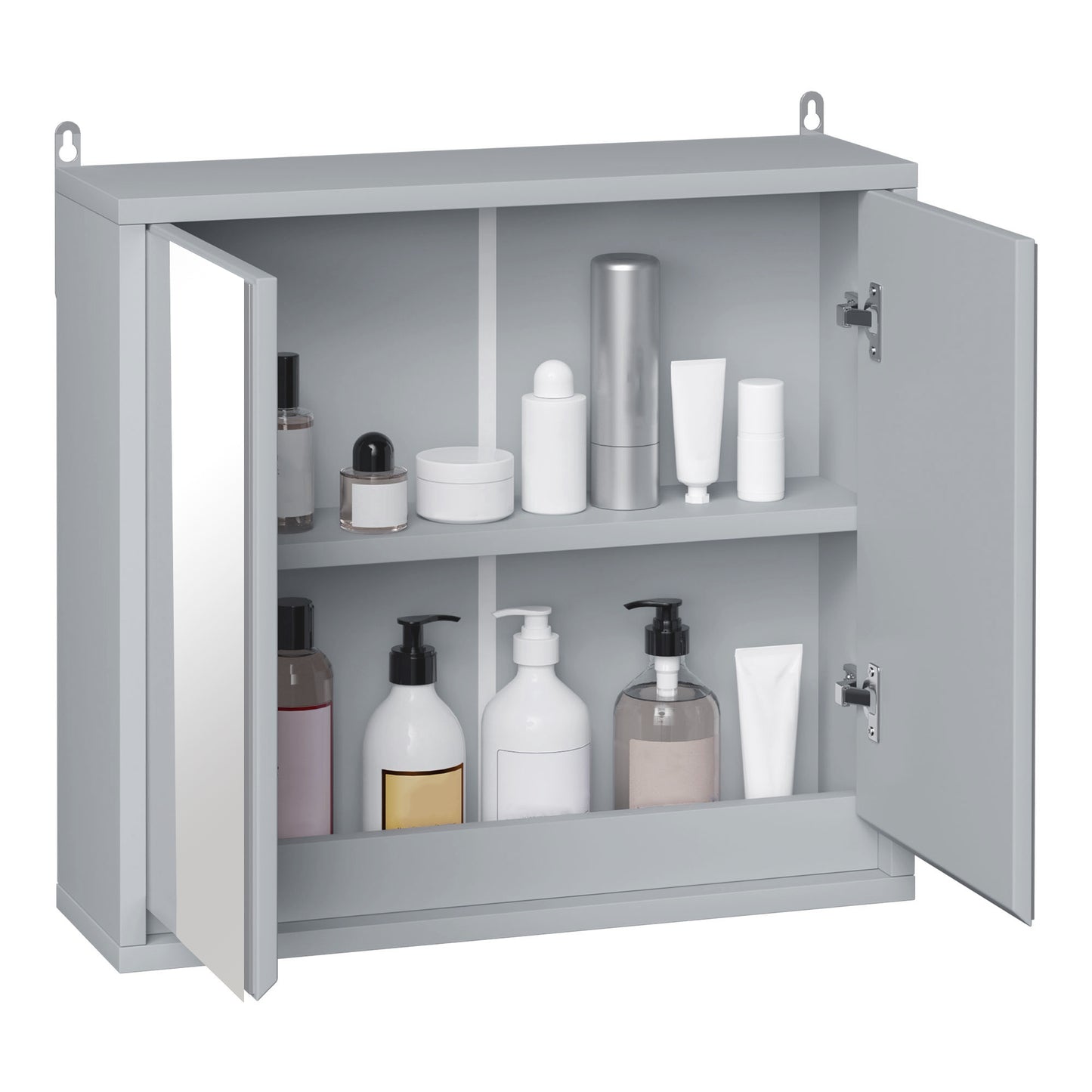 HOMCOM Grey Wall Medicine Cabinet: Mirrored 2-Tier Storage Cabinet with Hinged Door for Bathroom Organization | Dipra Home