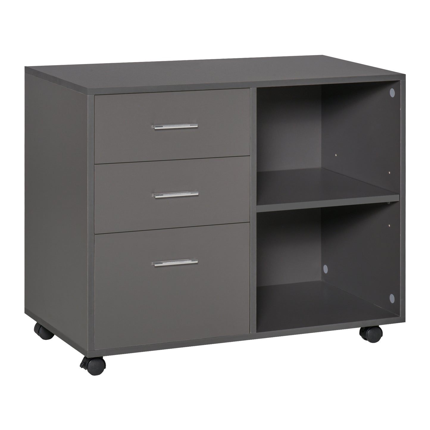 HOMCOM File Cabinet: 3 Drawers, Printer Stand, Open Shelves, Rolling Wheels, Grey, Office Storage | Dipra Home