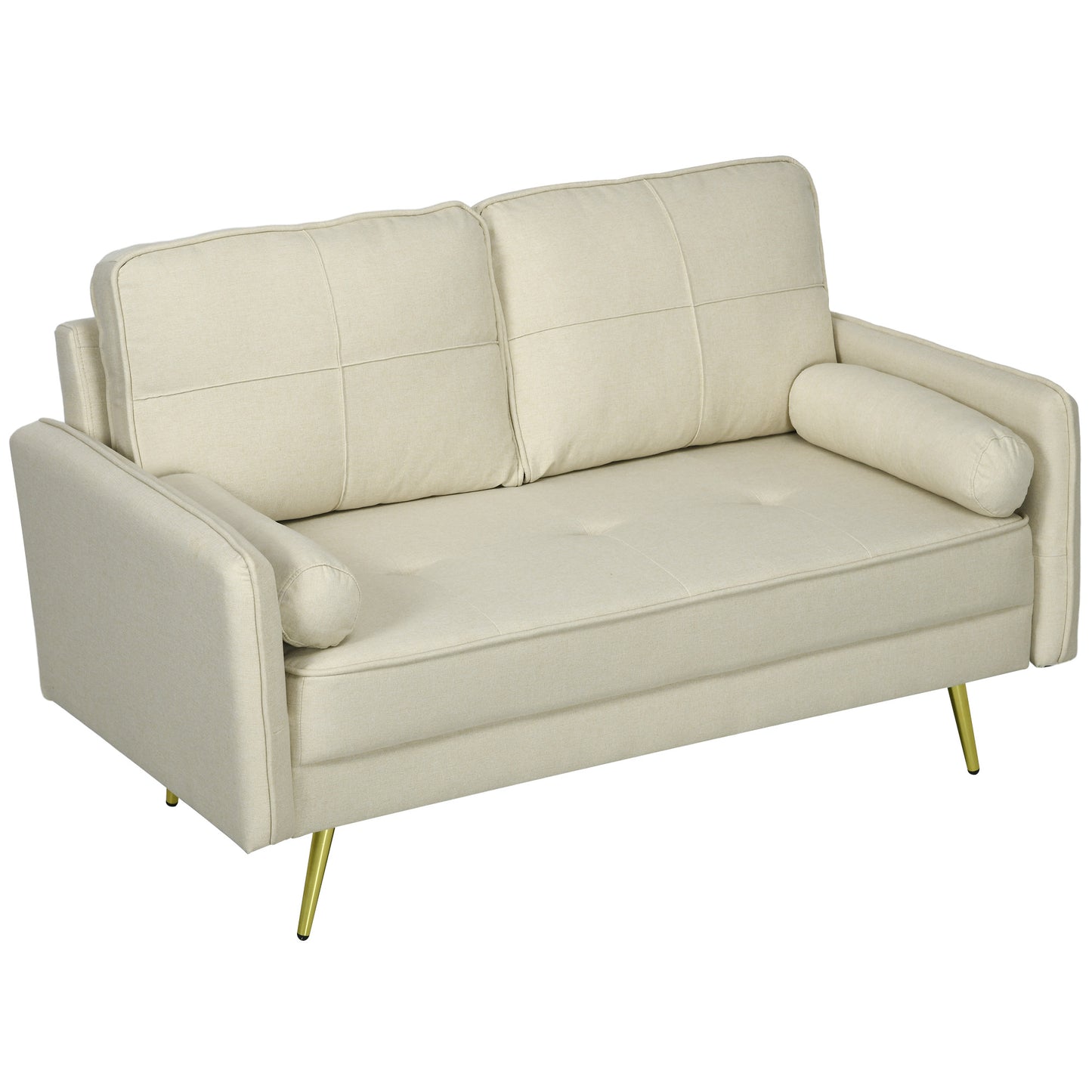 HOMCOM 56" Loveseat Sofa Beige Upholstered 2 Seater Couch with Back Cushions for Bedroom Comfortable | Dipra Home