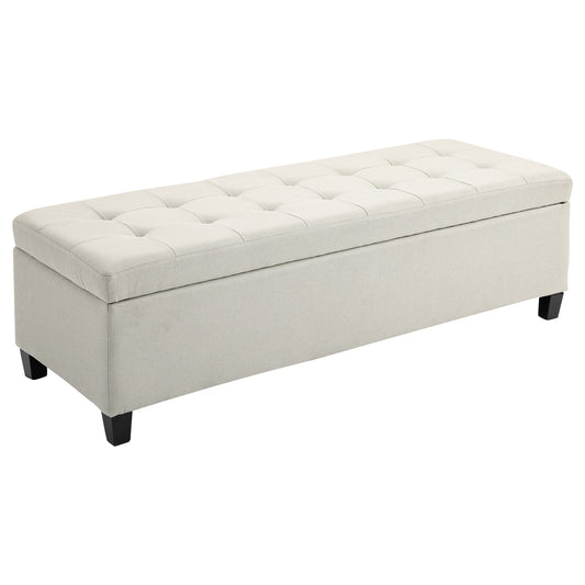 HOMCOM Grand Linen Storage Bench: 51" Rectangular Tufted Ottoman, Wooden Feet, Crisp White | Dipra Home