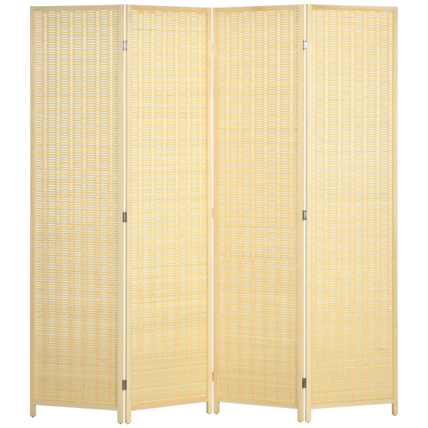 HOMCOM Woven Bamboo Room Divider: 4-Panel Folding Indoor Privacy Screens for Home Office, 71"x71"x0.6", Natural | Dipra Home