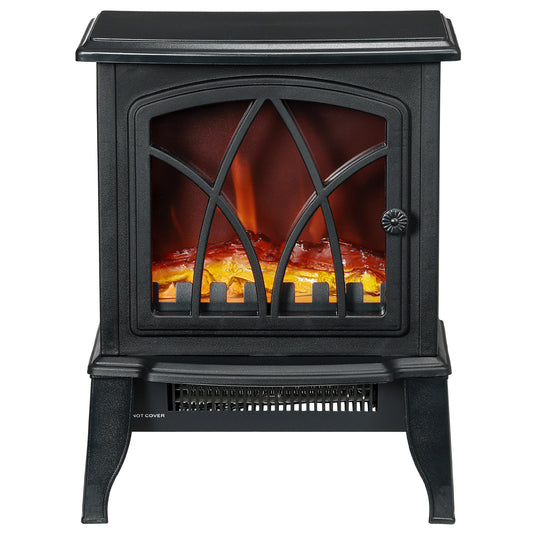 HOMCOM Electric Fireplace Heater, Freestanding Fireplace Stove with Realistic Flame and Overheat Protection, 750W/1500W, Black | Dipra Home