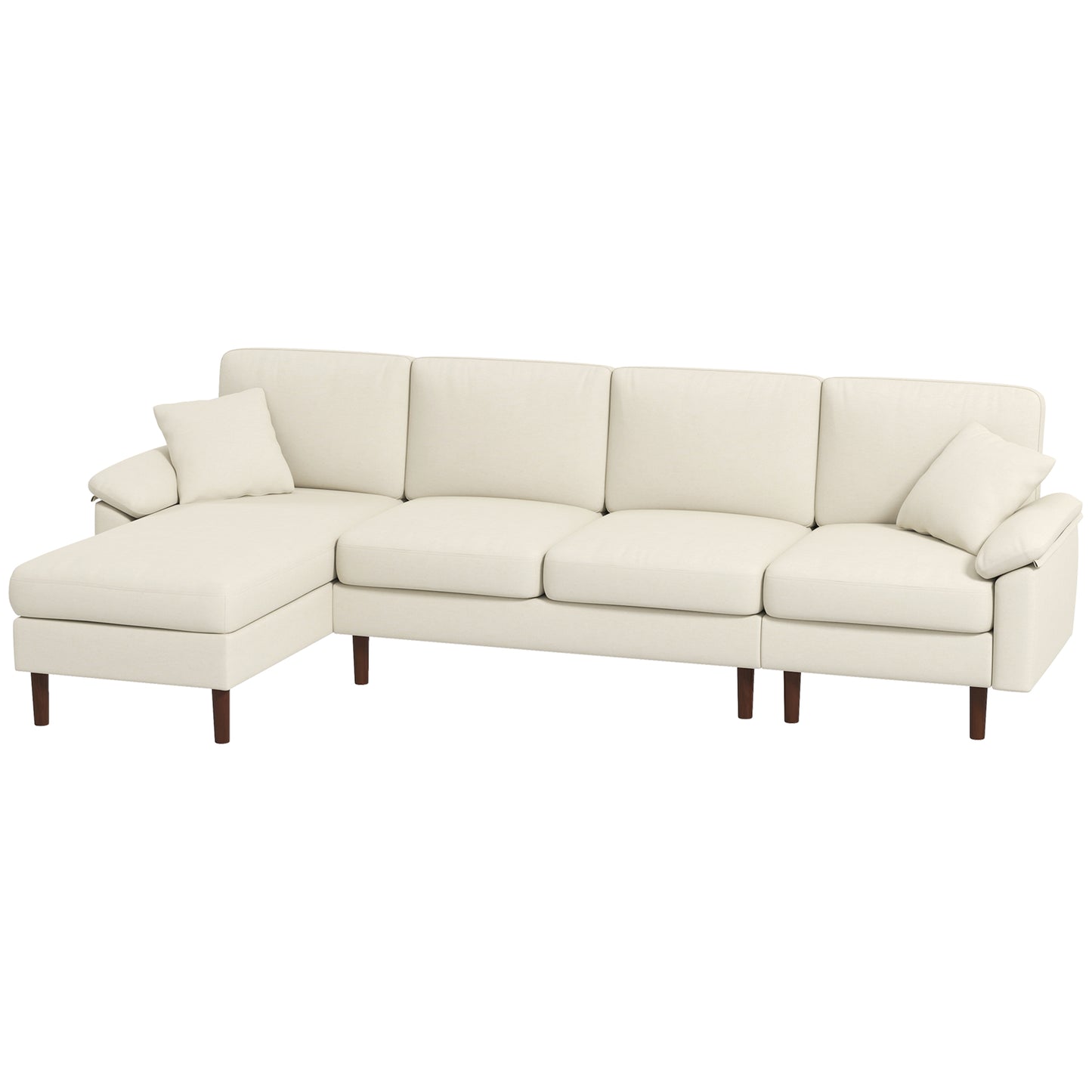 HOMCOM L-Shape Sofa, Modern Sectional Couch with Changeable Chaise Lounge, Pillows and Wooden Legs for Living Room, Cream White | Dipra Home