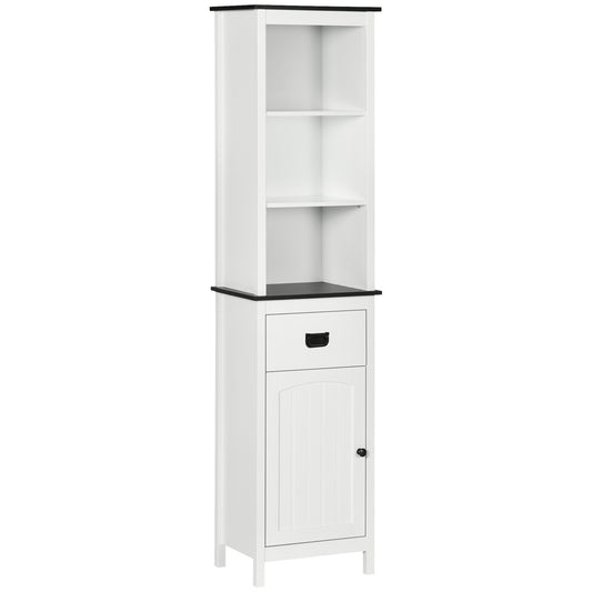 kleankin Tall Linen Storage Cabinet: Floor Standing Design, Drawer & Adjustable Shelves for Bathroom Organization, White Finish | Dipra Home