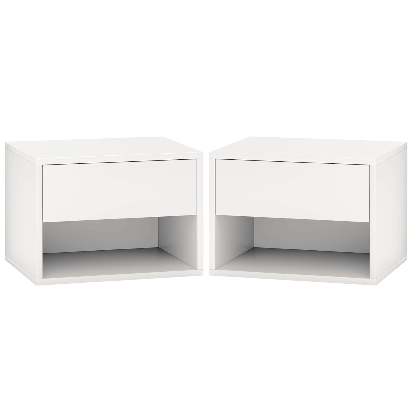 HOMCOM Floating Nightstand Set of 2, Wall Mounted Bedside Table with Drawer for Bedroom, White | Dipra Home