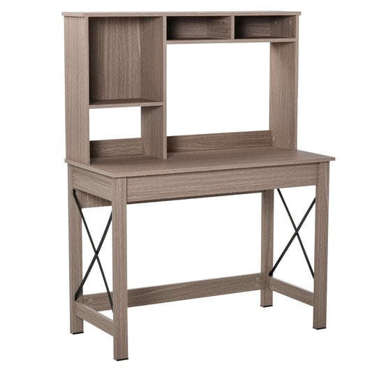 HOMCOM Study Desk: Bookshelves Storage, Writing Work, Bedroom Home Office Workstation, Brown | Dipra Home