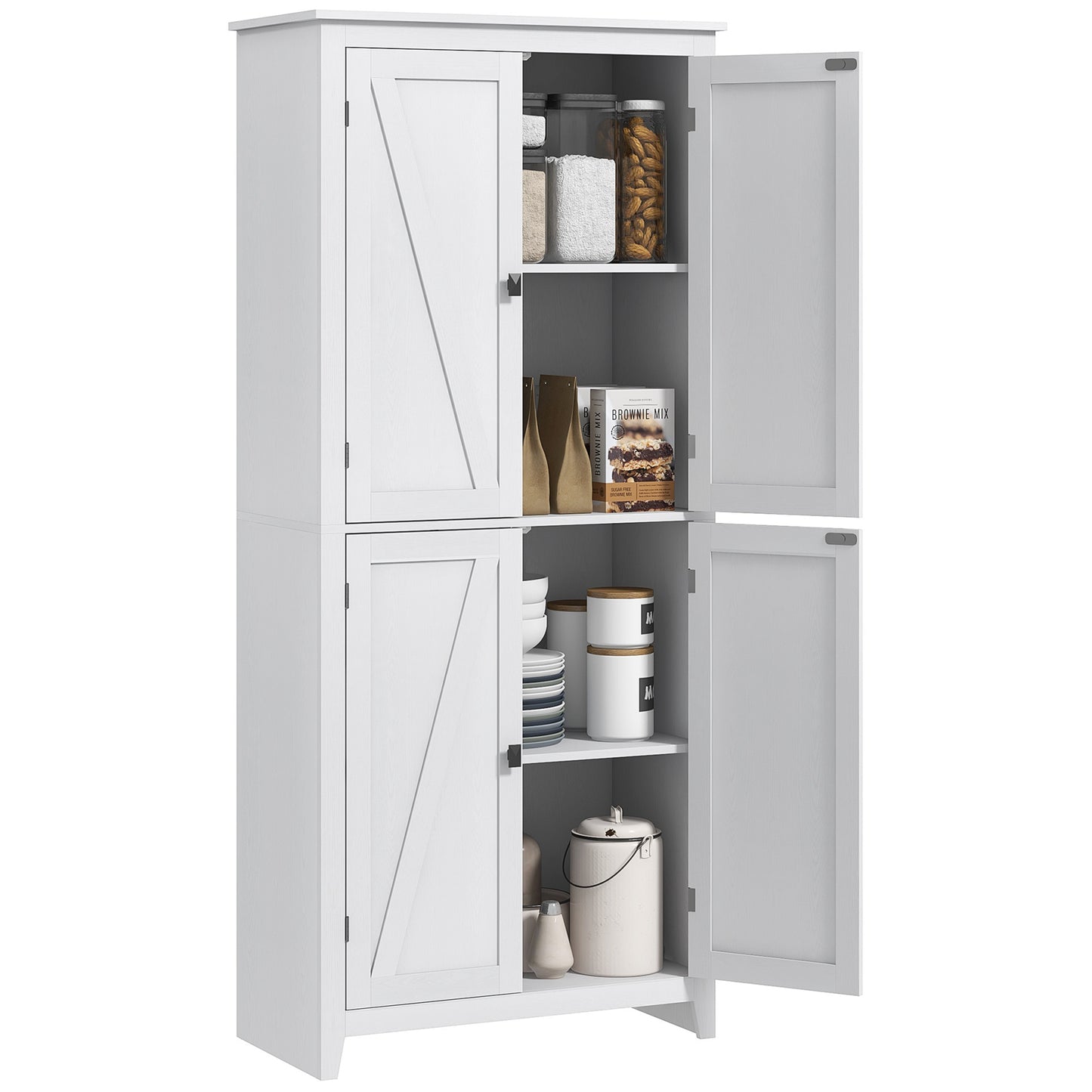 HOMCOM Pantry Powerhouse: 72" Freestanding Kitchen Buffet Cabinet with 4 Doors, 4 Tier Shelves for Dining Room Storage, White | Dipra Home