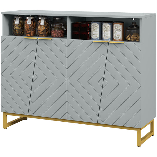 HOMCOM Grey Metal Base Accent Cabinet: Sideboard Bar Cabinet with 4 Doors and Adjustable Shelves for Living Room, Hallway | Dipra Home