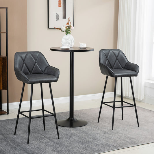 HOMCOM Retro Bar Stools 2-Pack - 30" High Counter Chairs with Footrest & Steel Legs for Kitchen Island, Dark Grey | Dipra Home