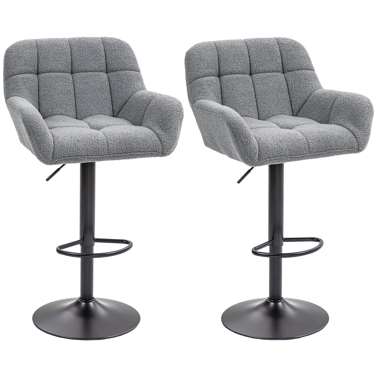 HOMCOM Swivel Barstools Set of 2 Adjustable Bar Stools with Footrest Armrests for Dining Room Grey | Dipra Home