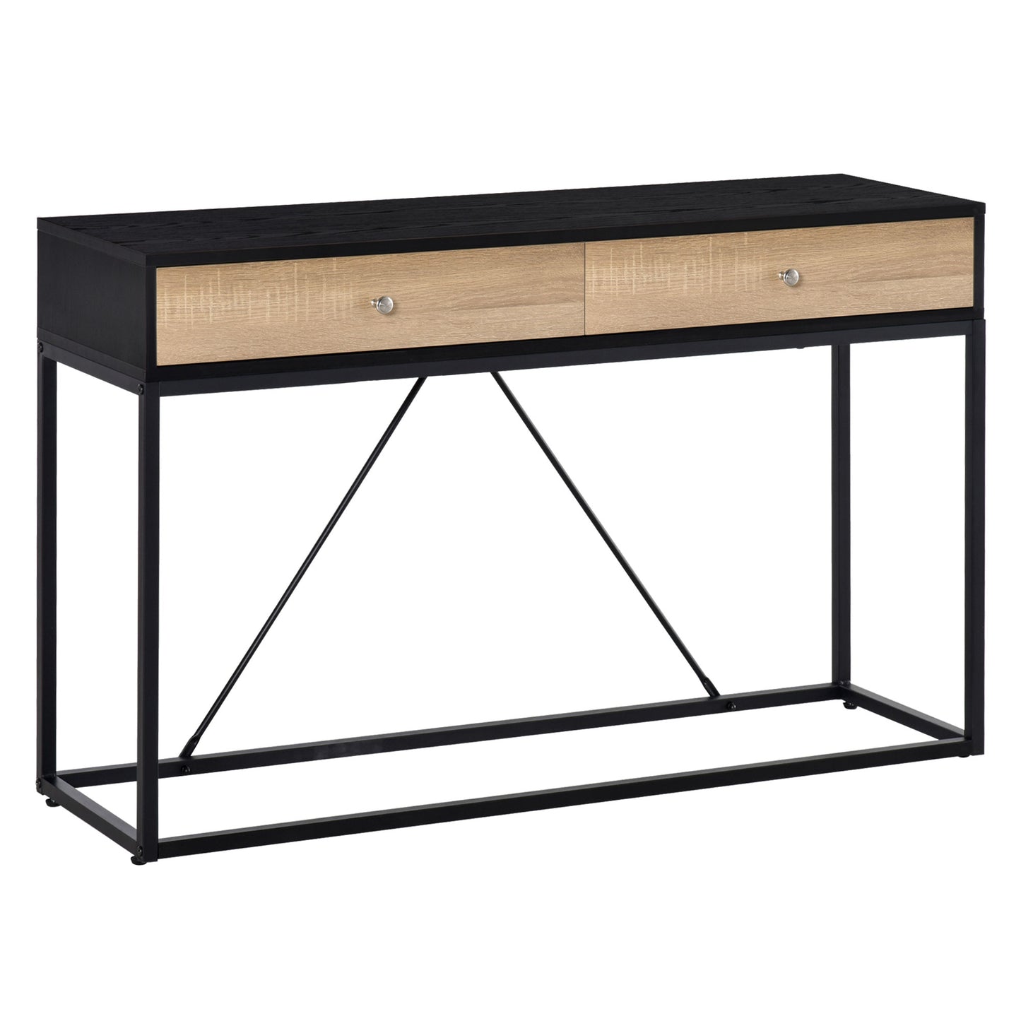 HOMCOM Modern Console Table: Entryway Sofa Table with 2 Drawers & Steel Frame, Living Room/Hallway, Black | Dipra Home