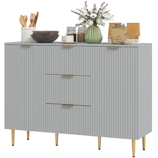 HOMCOM Modern Kitchen Storage Cabinet, Sideboard Buffet Cabinet w/ 3 Drawers and Adjustable Shelves for Kitchen Hallway, Grey | Dipra Home