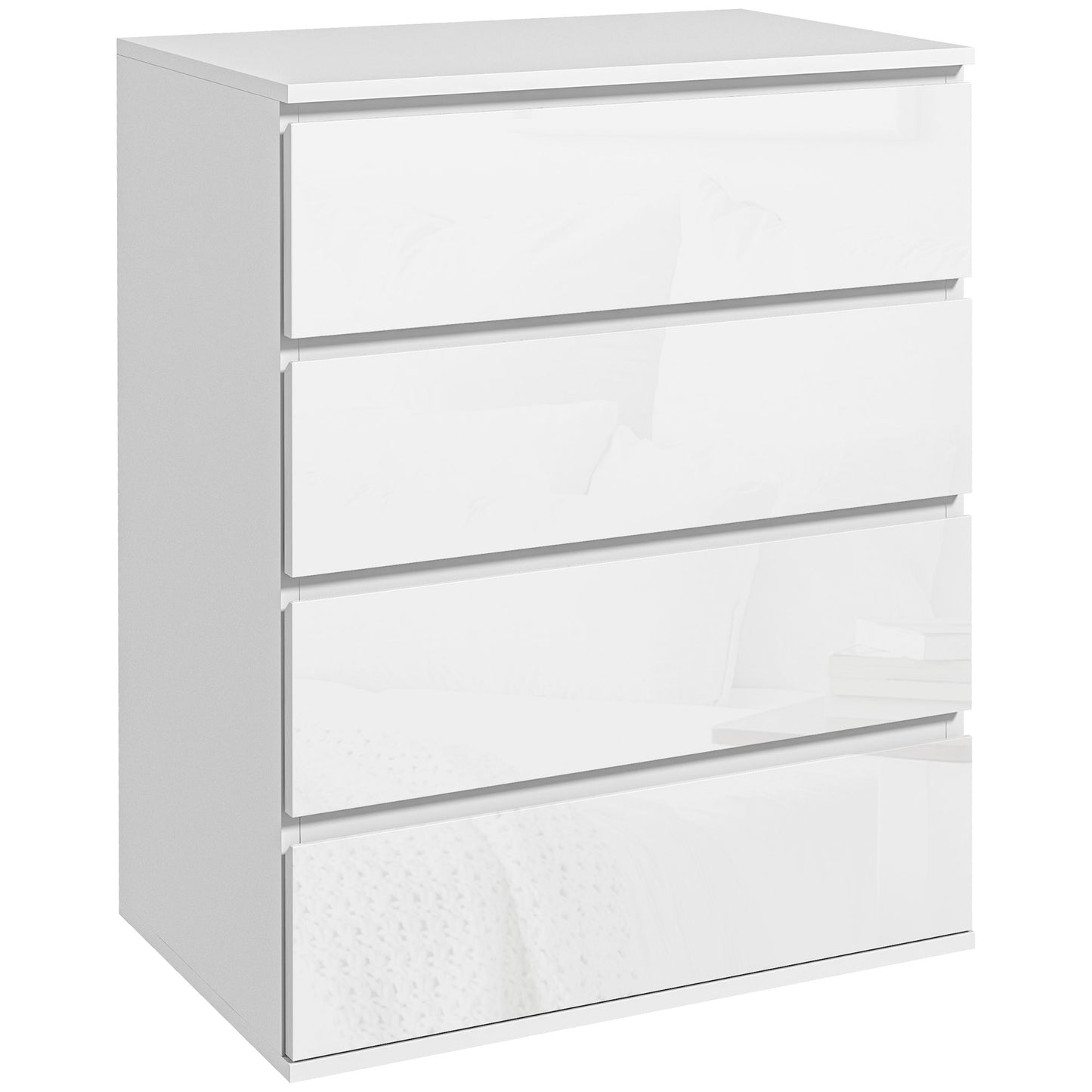 HOMCOM 4 Drawer Cabinet, High Gloss Drawer Chest for Bedroom, Chest of Drawers with Metal Runners and Groove Handles, White | Dipra Home