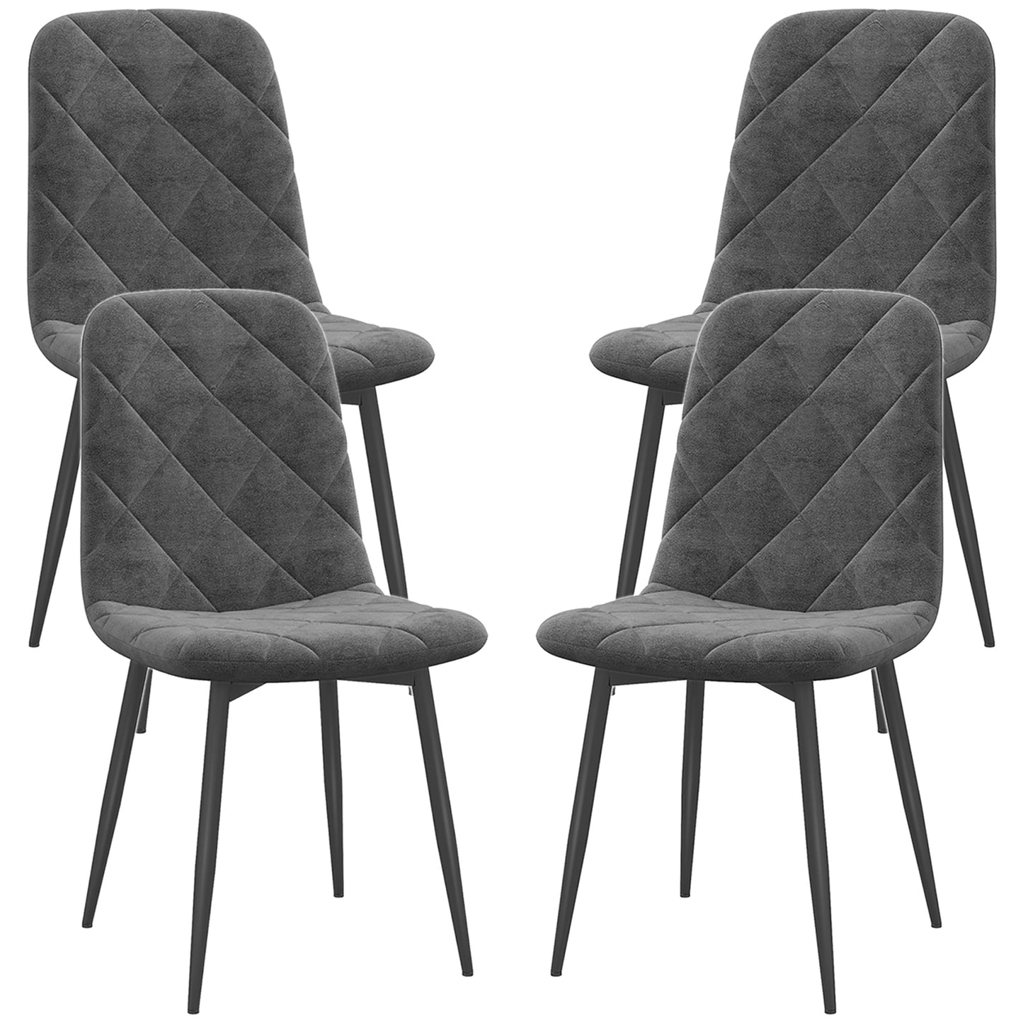 HOMCOM Dining Chairs Set of 4, Upholstered Dining Room Chairs with Steel Legs, Modern Kitchen Chair for Dining Room, Grey | Dipra Home