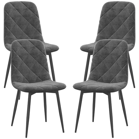 HOMCOM Dining Chairs Set of 4, Upholstered Dining Room Chairs with Steel Legs, Modern Kitchen Chair for Dining Room, Grey | Dipra Home