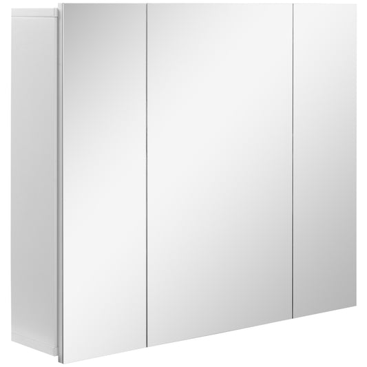 kleankin Wall Mounted Mirror Cabinet Bathroom Vanity Cabinet with Mirror 3 Doors and Adjustable Shelves White | Dipra Home