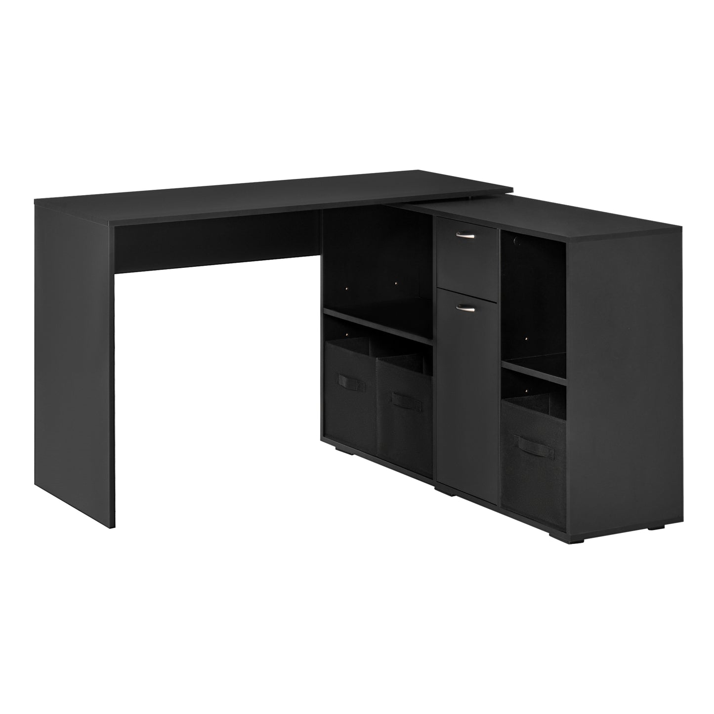 HOMCOM Convertable L-shape Computer Desk Home Office Table with Storage Shelf Drawer Cabinet Black | Dipra Home