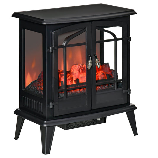 HOMCOM Electric Fireplace Heater Freestanding Fireplace Stove, Adjustable Temperature and Overheat Protection, 1400W, Black | Dipra Home