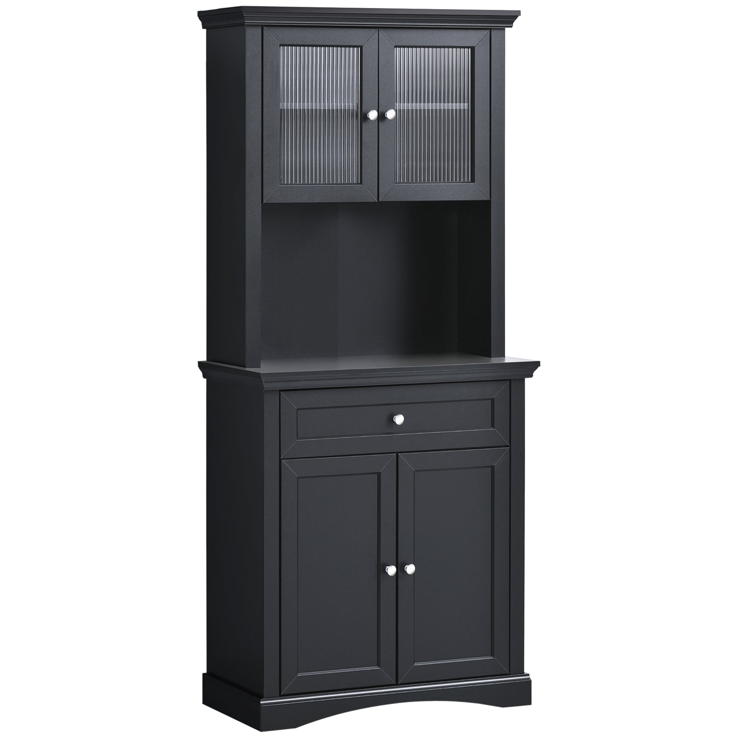 HOMCOM Traditional Freestanding Kitchen Pantry Cabinet Black Doors Adjustable Shelving | Dipra Home