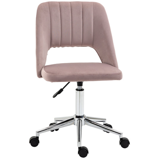 Vinsetto Mid Back Office Chair Velvet Fabric Swivel Scallop Shape Computer Desk Chair, Pink | Dipra Home