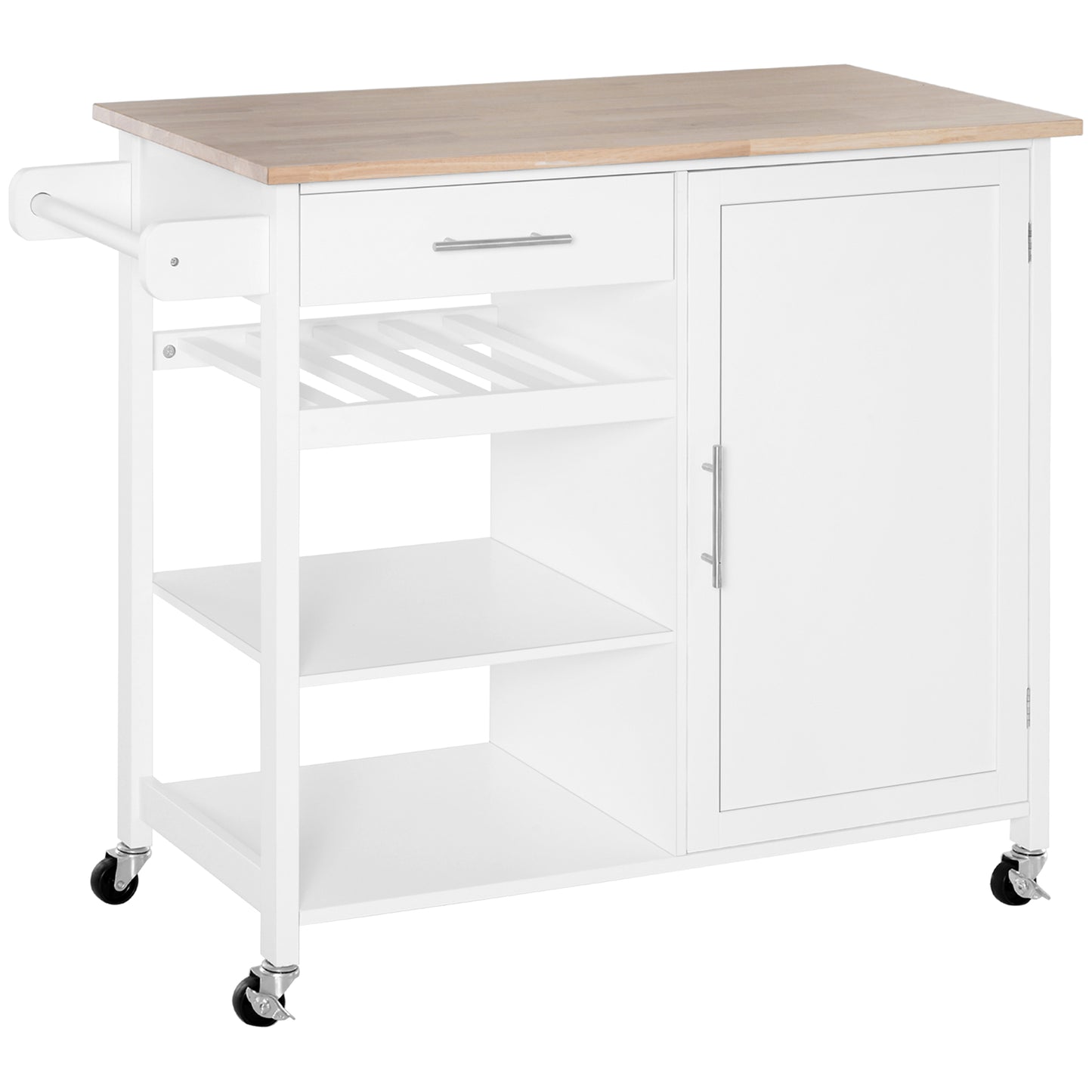 HOMCOM 4-Tier Kitchen Island Cart Rolling Utility Trolley with Towel Rack Butcher Block Cabinet Storage Serving Cart | Dipra Home