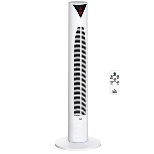 HOMCOM Tower Fan Oscillating 3 Speed 12h Timer LED Remote Control Cooling for Bedroom Home White | Dipra Home