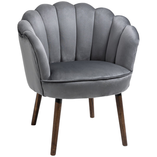 HOMCOM Elegant Accent Chair: Velvet Club Chair with Wooden Legs for Living Room/Bedroom, Dark Grey | Dipra Home