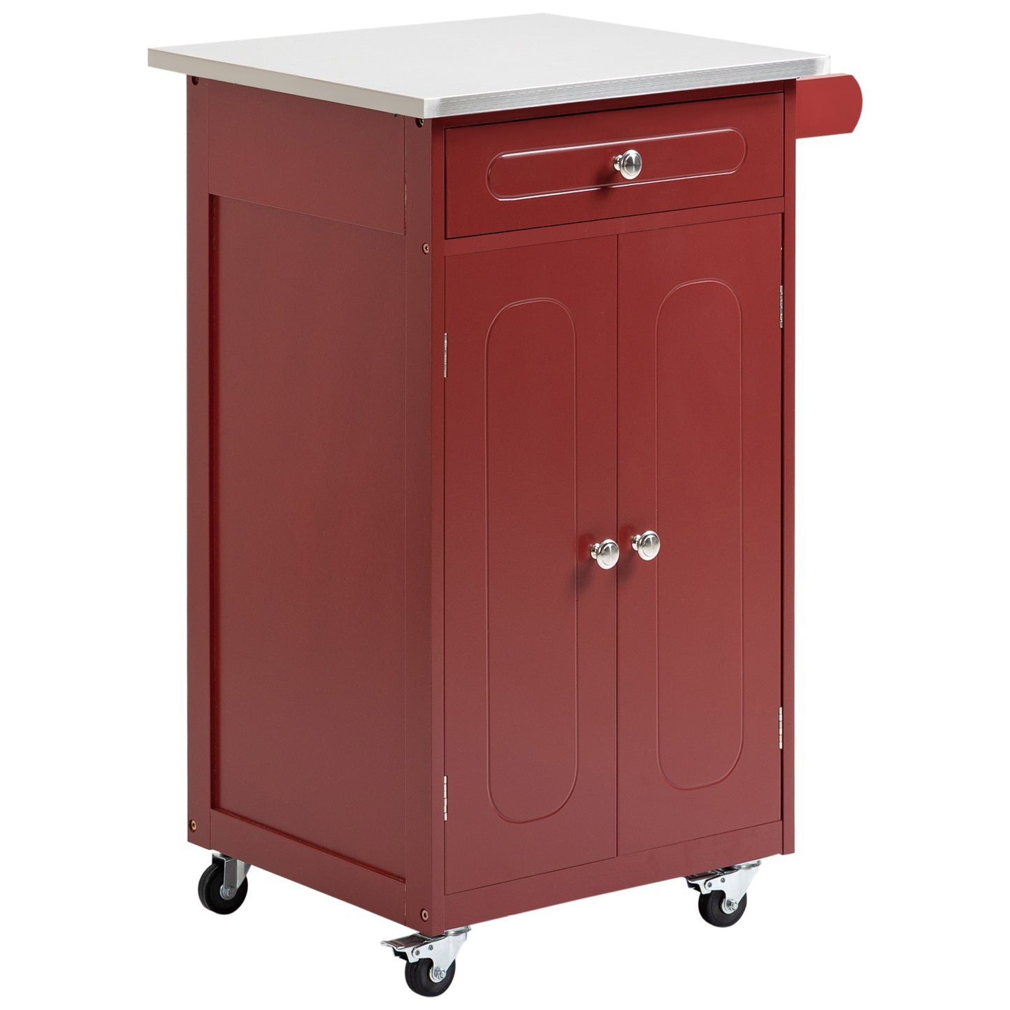 HOMCOM Small Red Kitchen Cart: Stainless Steel Top Utility Trolley on Wheels for Compact Kitchens | Dipra Home