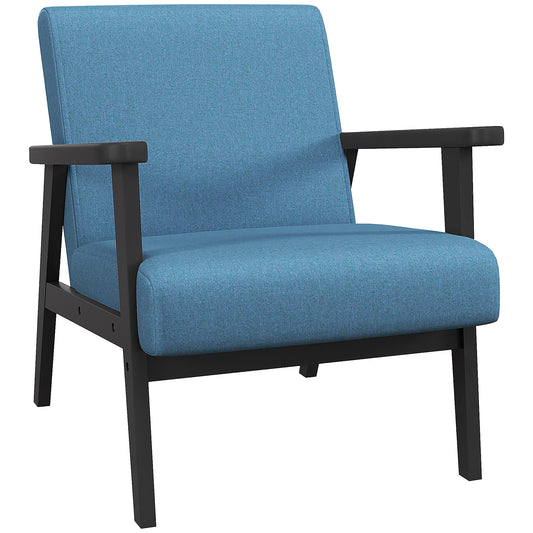 HOMCOM Mid-Century Modern Accent Chair Retro Fabric Armchair Wooden Arm Upholstered Lounge Chair for Living Room Blue | Dipra Home