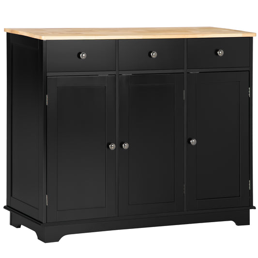 HOMCOM Black Rubberwood Buffet Cabinet: Modern Sideboard with Storage Cabinets, Drawers and Adjustable Shelves for Living Room | Dipra Home