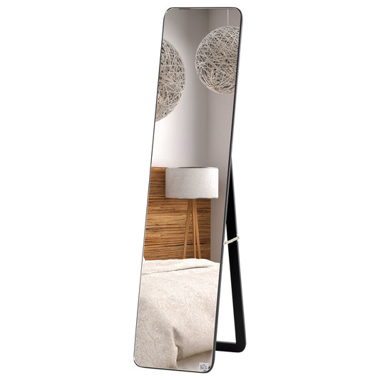 HOMCOM Full-Length Mirror with Wood Frame: Free Standing or Wall Mounted, 15" x 61" for Living Room | Dipra Home