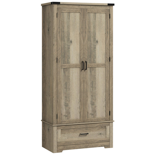 HOMCOM 69" Tall Farmhouse Kitchen Pantry Cabinet with 2 Doors, Drawer and Adjustable Shelves for Dining Room, Grey | Dipra Home