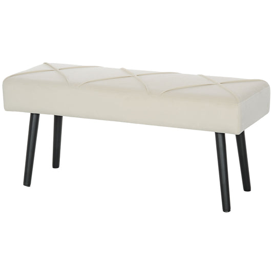 HOMCOM 39 Inches Upholstered Bedroom Bench, Modern End of Bed Bench with Steel Legs, Cream White | Dipra Home