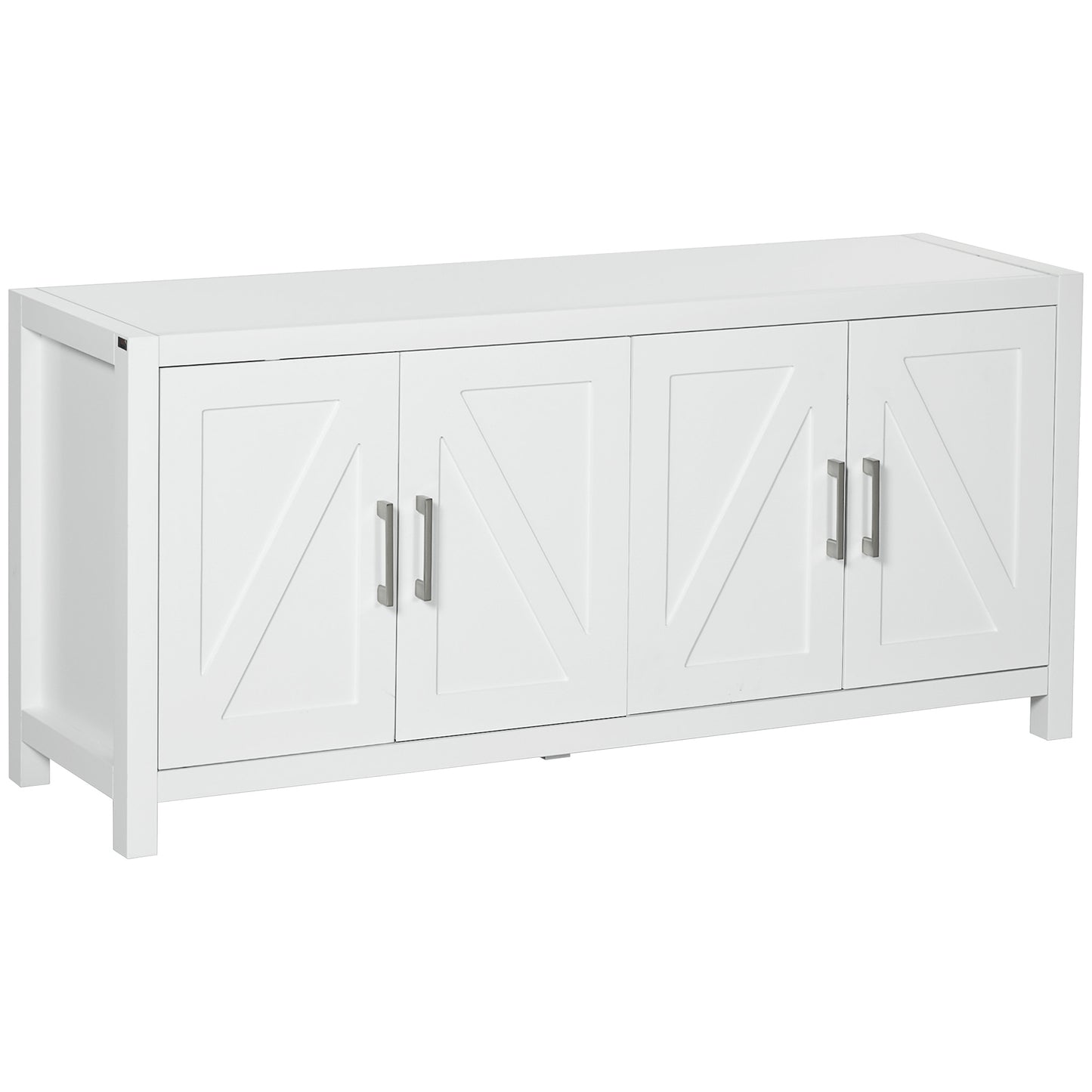 HOMCOM White Barn Door TV Stand: Sideboard Cabinet Buffet Table for TVs up to 65" with 4 Cable Holes | Dipra Home