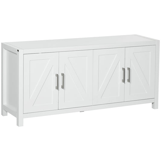 HOMCOM White Barn Door TV Stand: Sideboard Cabinet Buffet Table for TVs up to 65" with 4 Cable Holes | Dipra Home