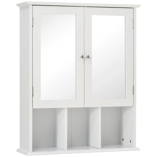 Kleankin White Wall Cabinet: Bathroom Mounted Mirror Medicine Cabinet with Double Doors & Storage Shelves | Dipra Home