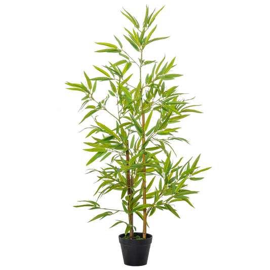 Outsunny 4FT Bamboo Silk Artificial Tree Fake Tropical Tree Imitation Leaf Faux Decorative Plant in Nursery Pot for Indoor Outdoor | Dipra Home