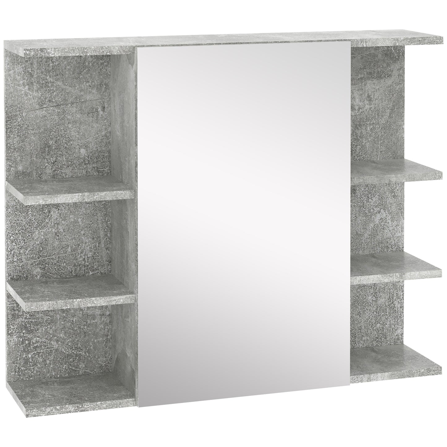 Kleankin Grey Urban Cabinet: Contemporary Bathroom Storage with 6 Open Shelves & Mirrored Medicine Design | Dipra Home