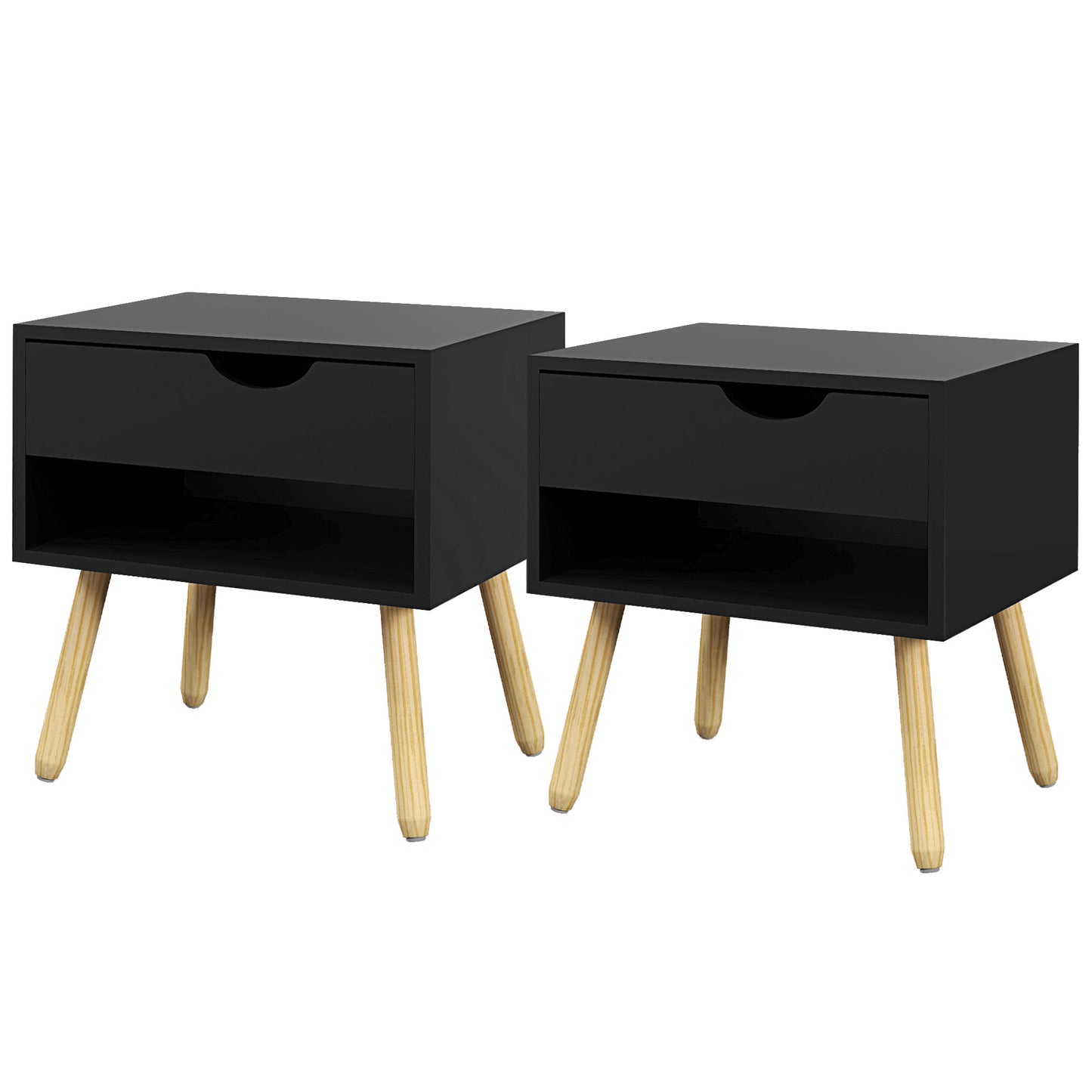 HOMCOM Set of 2 Nightstands Storage Drawer Shelf Modern Bedside Table Bedroom Furniture Black | Dipra Home