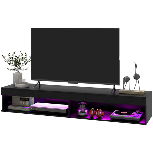 HOMCOM Modern Wall Mounted Floating TV Stand with Storage LED Lights for TVs up to 75" TV Shelf Living Room Black | Dipra Home