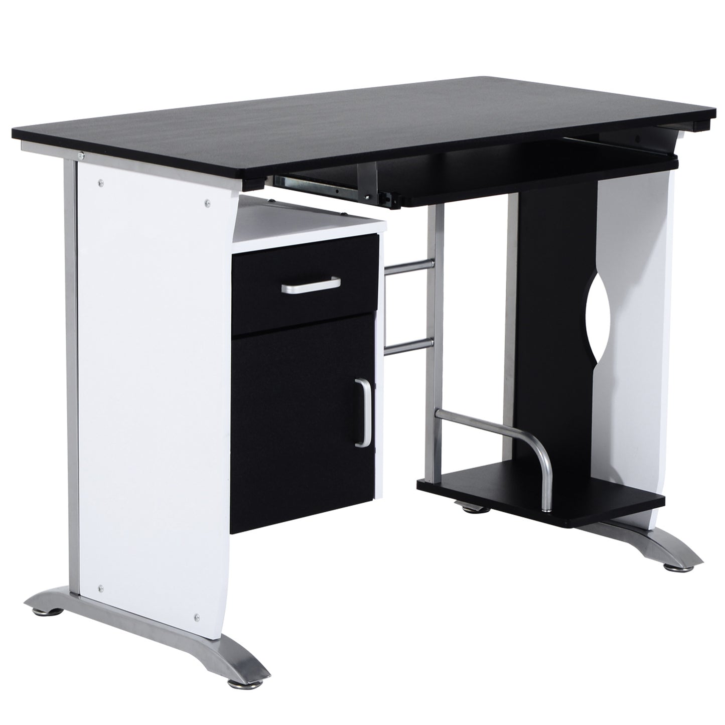 HOMCOM Home Office Computer Desk with Keyboard Tray CPU Stand Black and White | Dipra Home