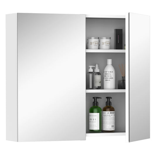 HOMCOM Wall Mount Mirrored Bathroom Medicine Cabinet Adjustable Shelf Double Soft Close Doors Grey | Dipra Home