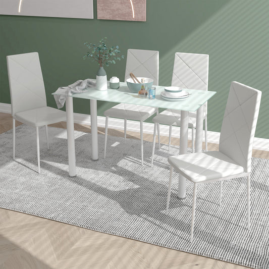 HOMCOM 5-Piece Space-Saving Dining Set: White Rectangle Table, Steel Frame, Kitchen Furniture for 4 | Dipra Home