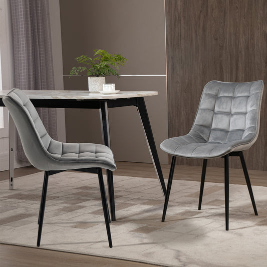 HOMCOM Modern Dining Chair Set of 2 Velvet-Touch Accent Kitchen Chairs Metal Legs Soft Comfort Living Room Grey | Dipra Home