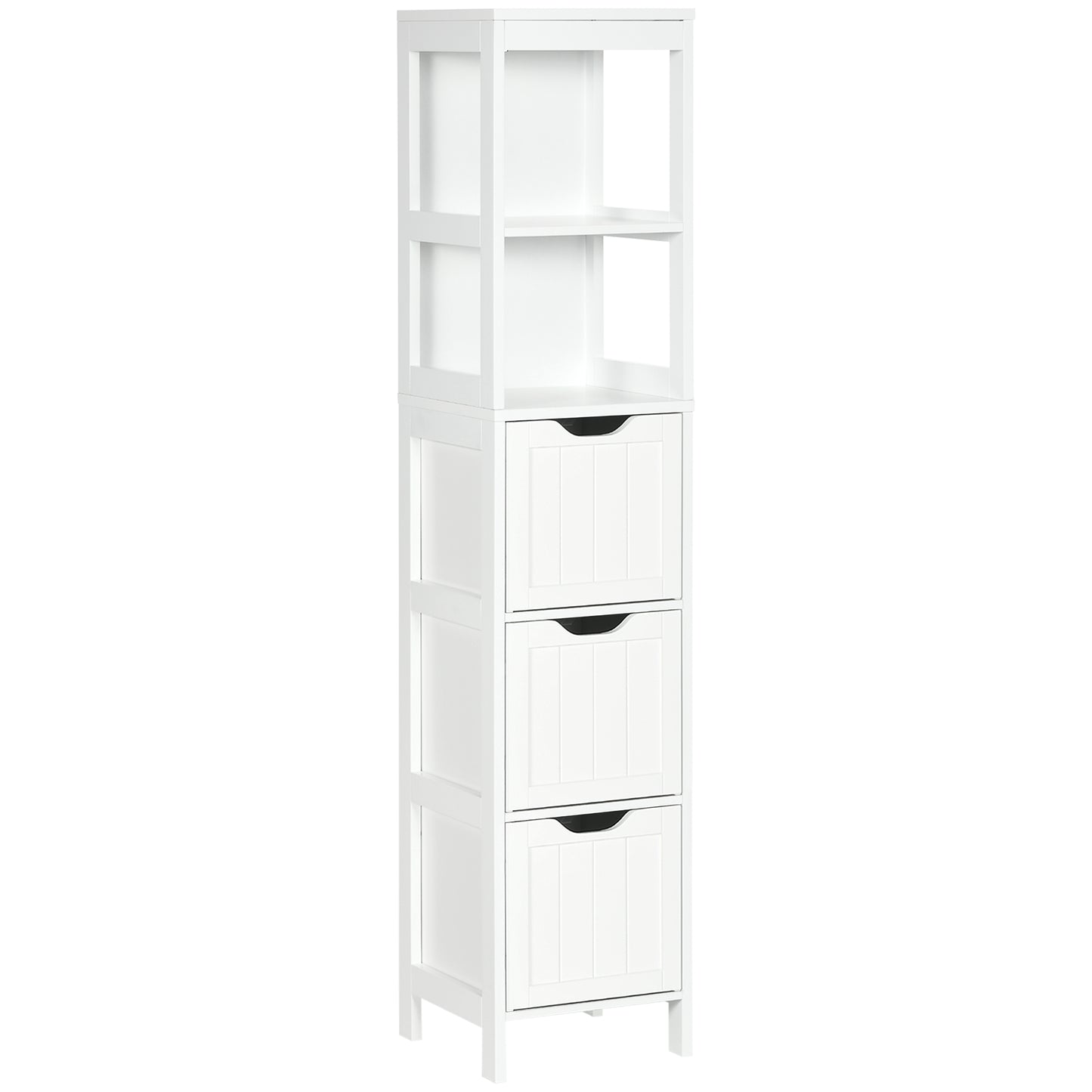 kleankin Compact Narrow Bathroom Cabinet: 3 Drawers, 2-Tier Shelf & Tall Freestanding Linen Towel Organizer in White Finish | Dipra Home